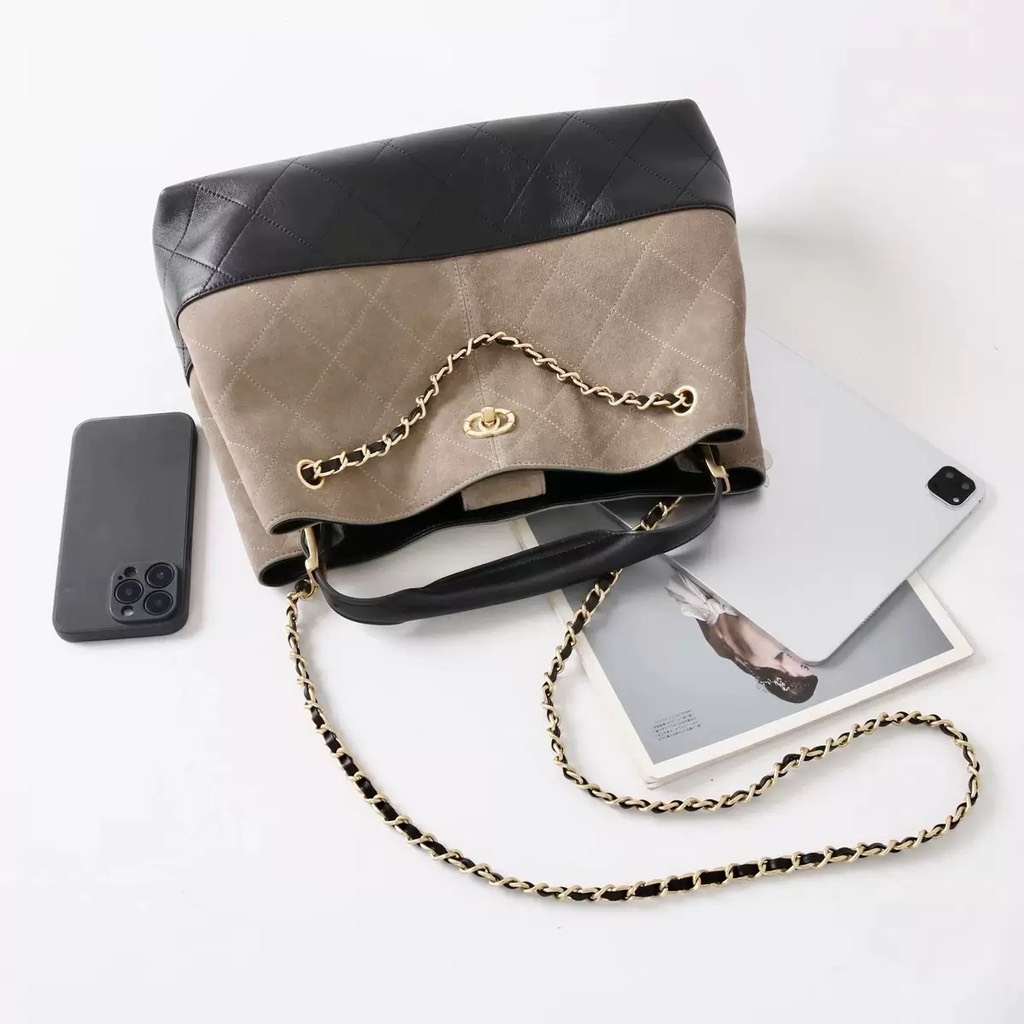 Túi Xách Chanel Shopping Bag Bản Hàn Size 35cm Màu Ghi - Đen