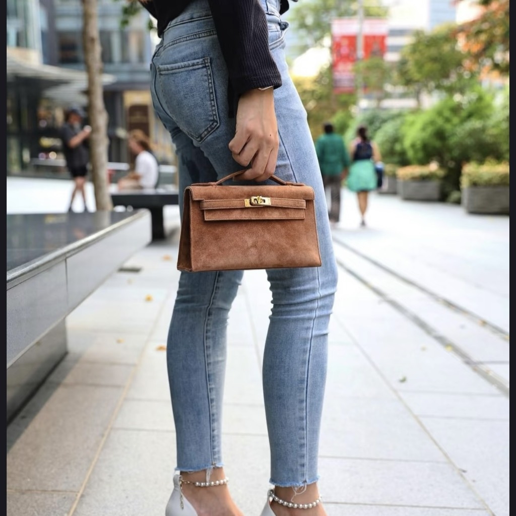 Túi Xách Hermes Kelly Pochette Bản Hàn Size 22 Da Lộn