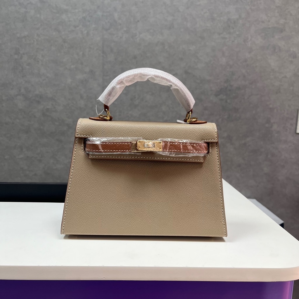 Túi Xách Hermes Remake Korea Kelly Nâu 2 Màu Size 22cm