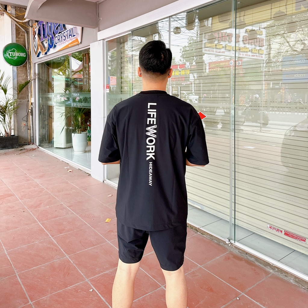 Áo Cộc Tay LifeWork Thun Lạnh Màu Đen