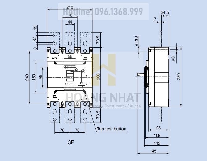 Aptomat MCCB ABS803c 3P 630A 75kA LS
