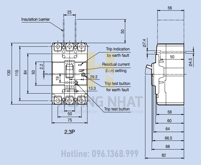 Aptomat ELCB EBN53c 3P 50A 14kA LS