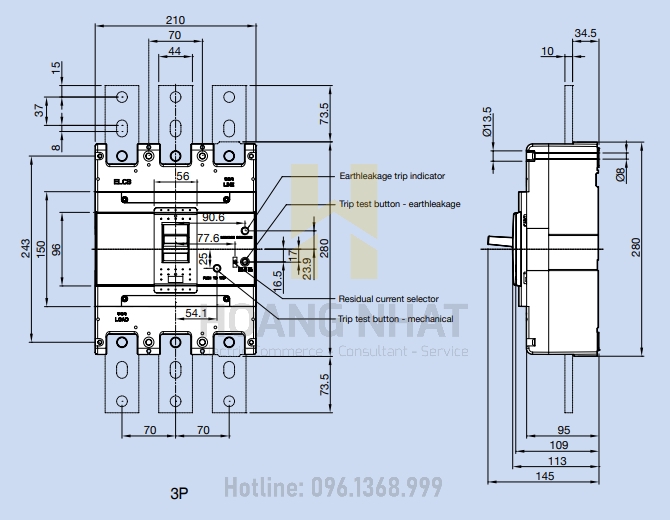 Aptomat ELCB EBN803c 3P 630A 37kA LS