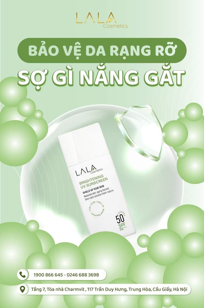 [ TẶNG KÈM QUÀ] Kem chống nắng phổ rộng LALA BRIGHTENING UV SUNSCREEN SPF50 PA++++ 50ML, nâng tông sáng hồng tự nhiên