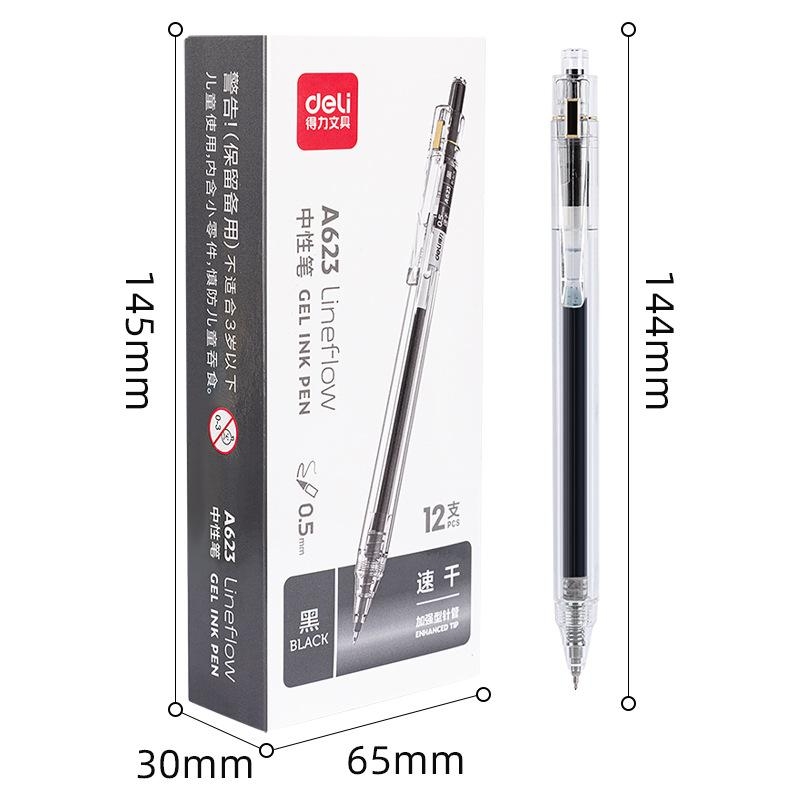 Bút gel Deli văn phòng sinh viên thiết kế vỏ trong suốt ngòi 0,5mm mực đen A057B-01