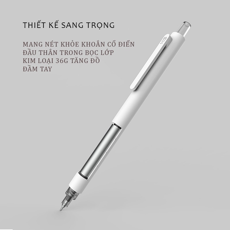 Bộ 4 bút bi Kaco Rocket Trắng học tập mực đen ngòi 0,5mm (Hàng chính hãng)