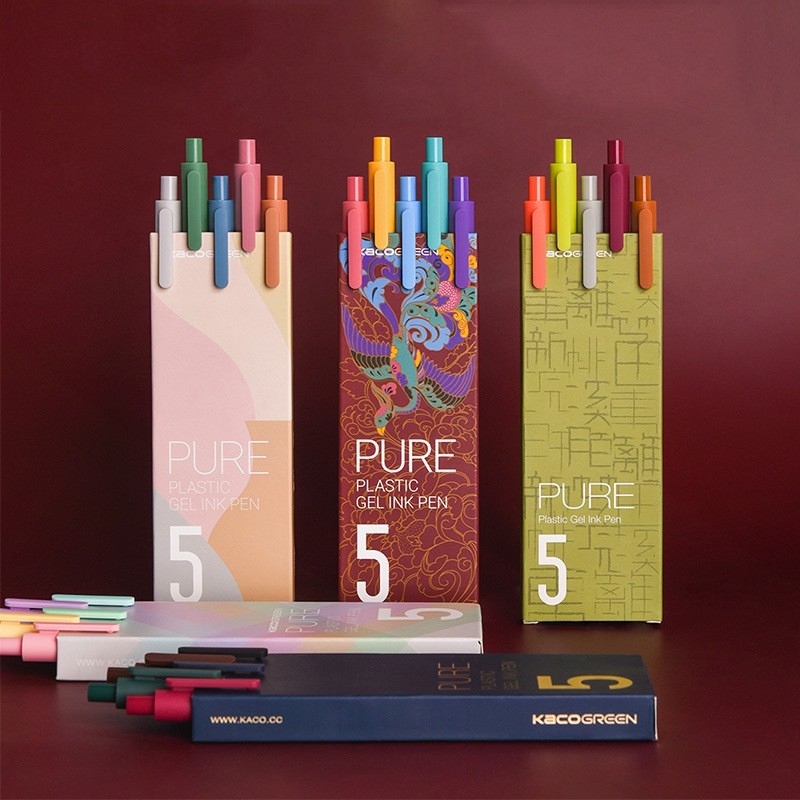 Bộ 5 bút gel KACO PURE mực nhiều màu ngòi 0,5mm (Hàng Chính Hãng)