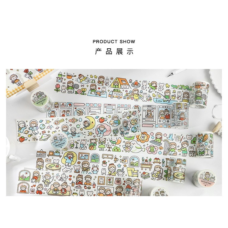 Cuộn Sticker dài 5m trang trí hình nhân vật hoạt hình dễ thương 6 lựa chọn.