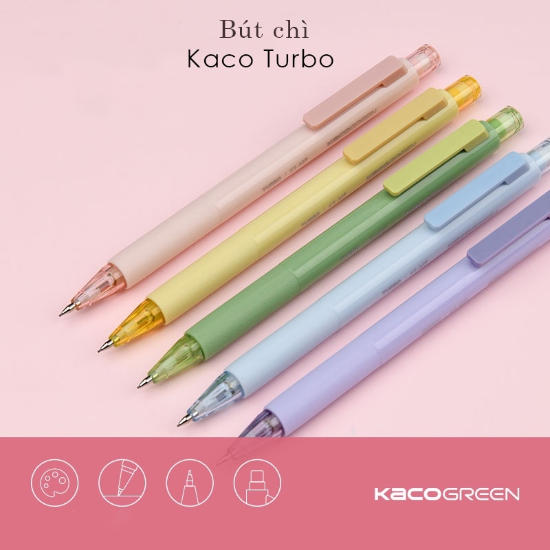 Bút chì KACO Turbo nhiều màu sắc có kèm hộp ngòi HB 0,5mm