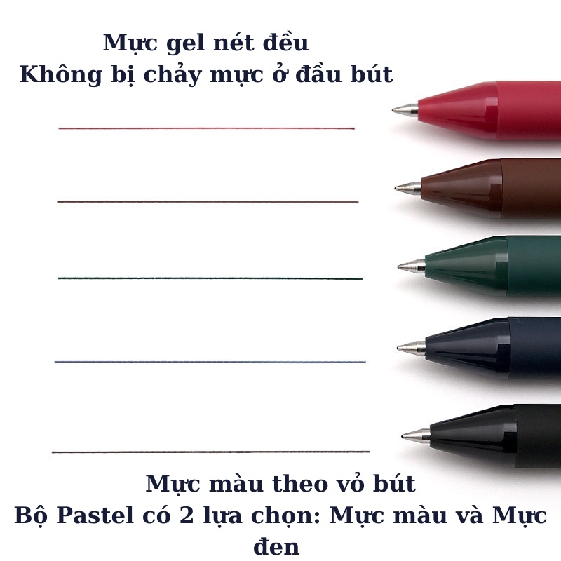 Bộ 5 bút gel KACO PURE mực nhiều màu ngòi 0,5mm (Hàng Chính Hãng)