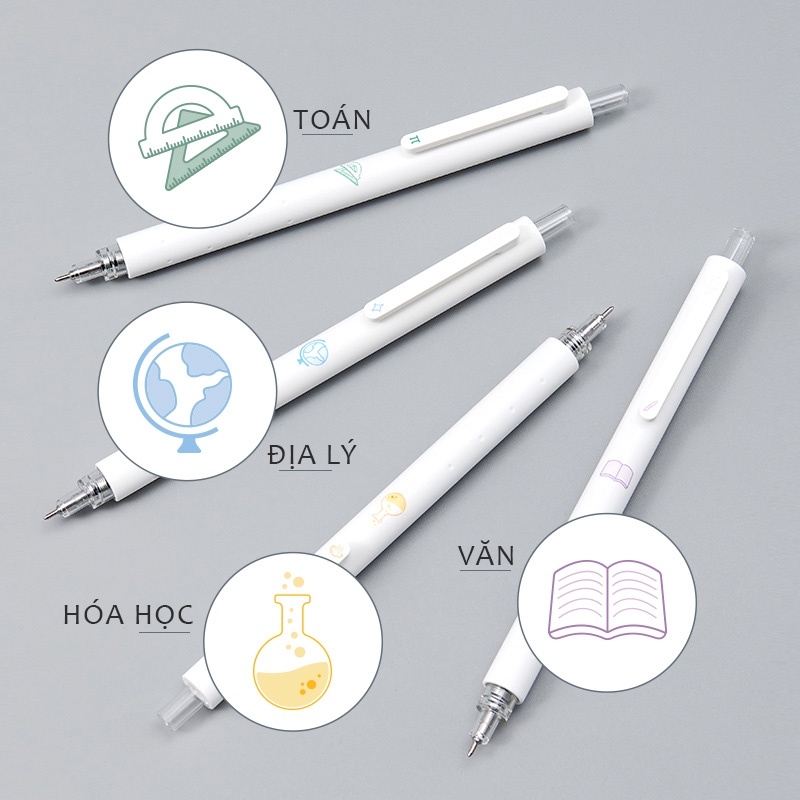Bộ 4 bút bi Kaco Rocket Trắng học tập mực đen ngòi 0,5mm (Hàng chính hãng)