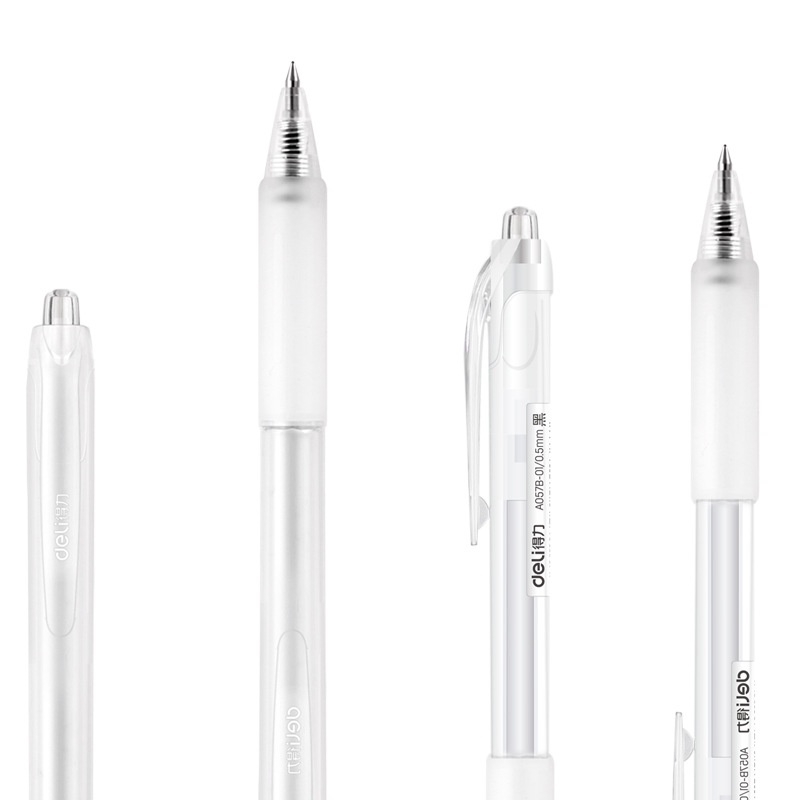 Bút gel Deli văn phòng sinh viên thiết kế vỏ trong suốt ngòi 0,5mm mực đen A057B-01