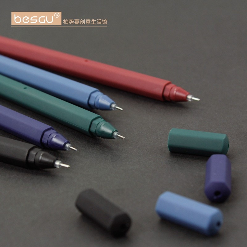 Bộ 5 bút bi gel BESGU cổ điển mực nhiều màu nắp kéo ngòi 0,5mm vỏ hộp đen.