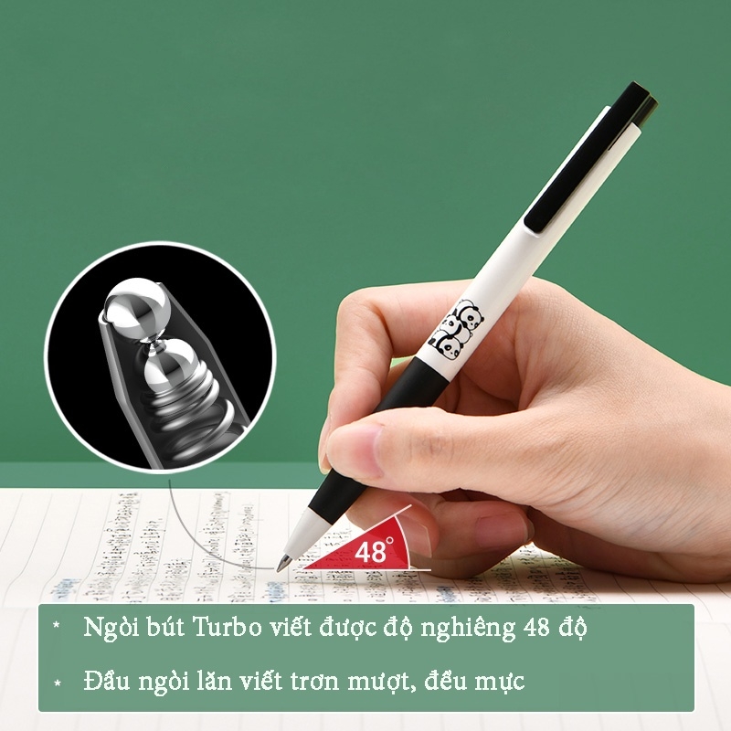 Bộ 3 bút KACO Panda K7 mực đen ngòi 0,5mm (Hàng Chính Hãng)