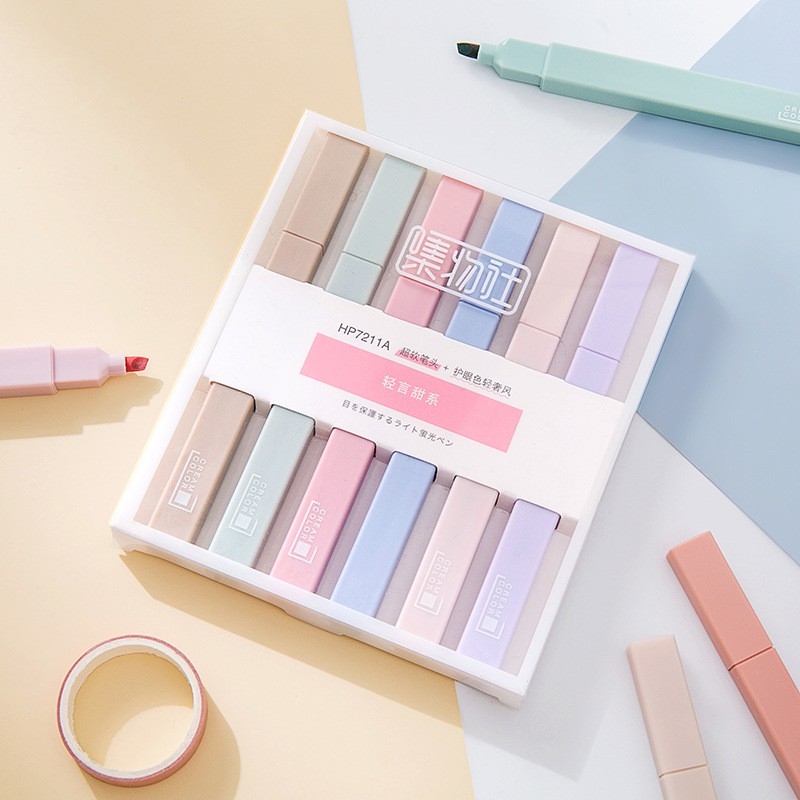 Set 6 bút đánh dấu vuông Pastel siêu đáng yêu ( Bút Highlight)