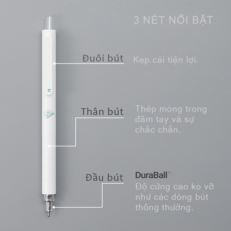 Bộ 4 bút bi Kaco Rocket Trắng học tập mực đen ngòi 0,5mm (Hàng chính hãng)