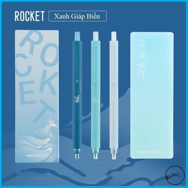 Bộ 3 bút Kaco Rocket món quà của biển mực đen ngòi 0,5mm (Hàng Chính Hãng)
