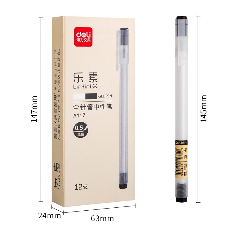 Bút gel Deli văn phòng sinh viên thiết kế đơn ngòi 0,5mm mực đen A117