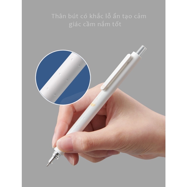 Bộ 4 bút bi Kaco Rocket Trắng học tập mực đen ngòi 0,5mm (Hàng chính hãng)