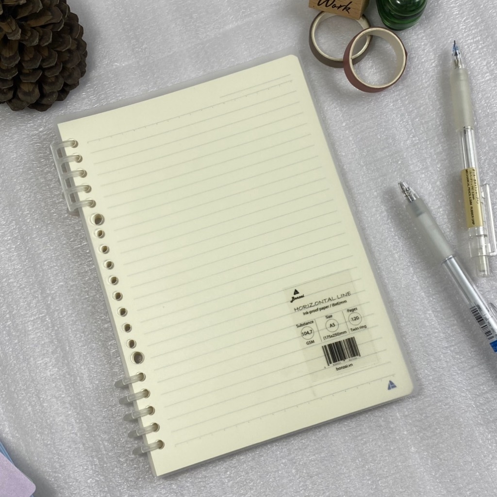 Vở còng nhựa hai đầu BONZAI bìa trơn màu Pastel xinh xắn 120 trang.