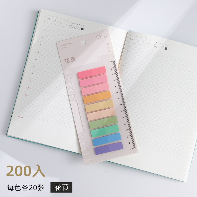 Giấy nhớ trang  màu Morandi kèm thước Sét 200 tờ Gắn được sổ còng lò xo.