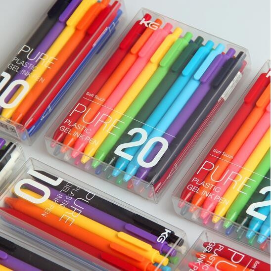 Bộ 10 bút bi gel KACO PURE nhiều màu ngòi mực đen (chính hãng)