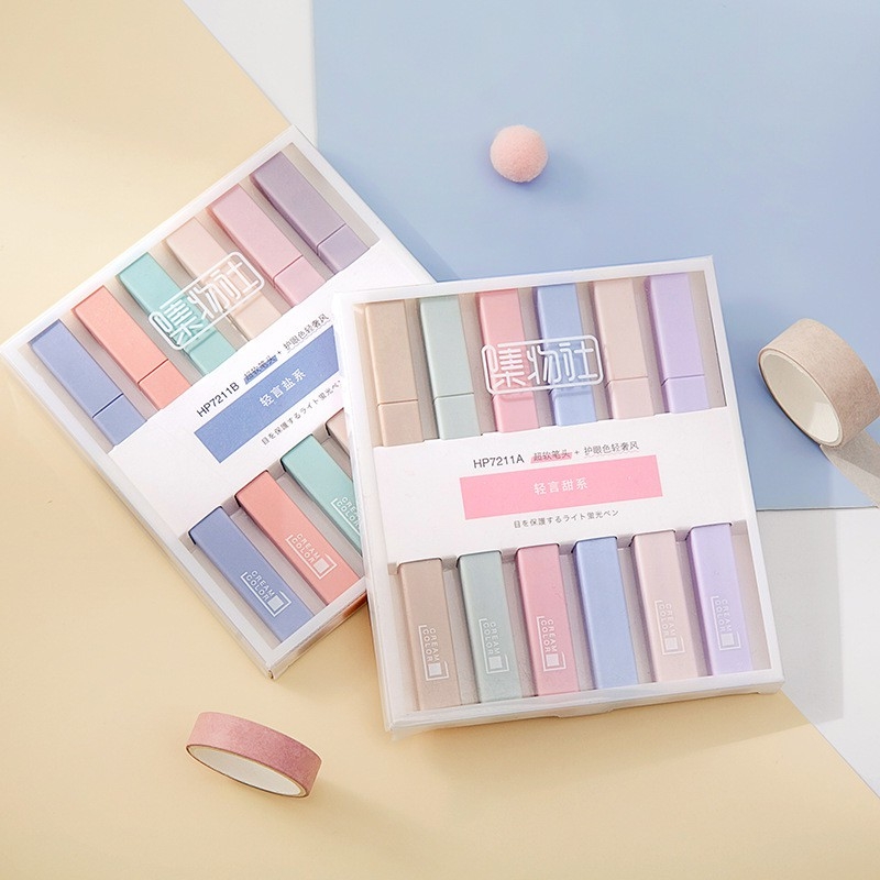 Set 6 bút đánh dấu vuông Pastel siêu đáng yêu ( Bút Highlight)
