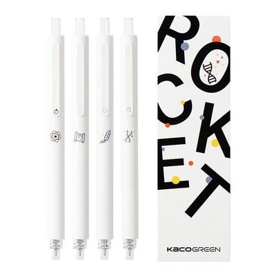 Bộ 4 bút bi Kaco Rocket Trắng học tập mực đen ngòi 0,5mm (Hàng chính hãng)