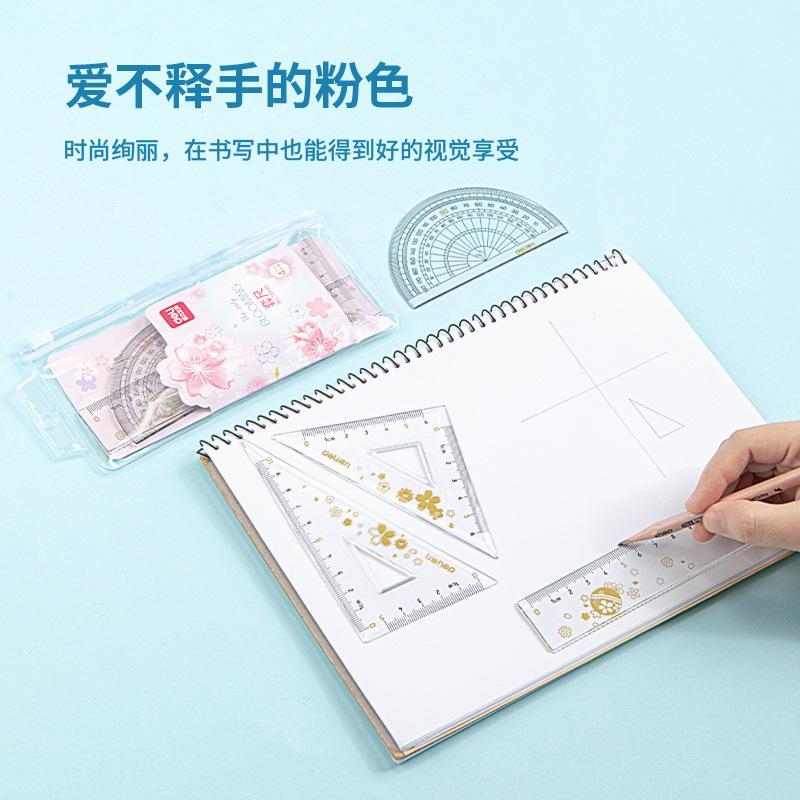Bộ 4 dụng cụ Eke học sinh Deli, thước kẻ, thước đo độ, thước tam giác - 71988 (Hàng chính hãng)