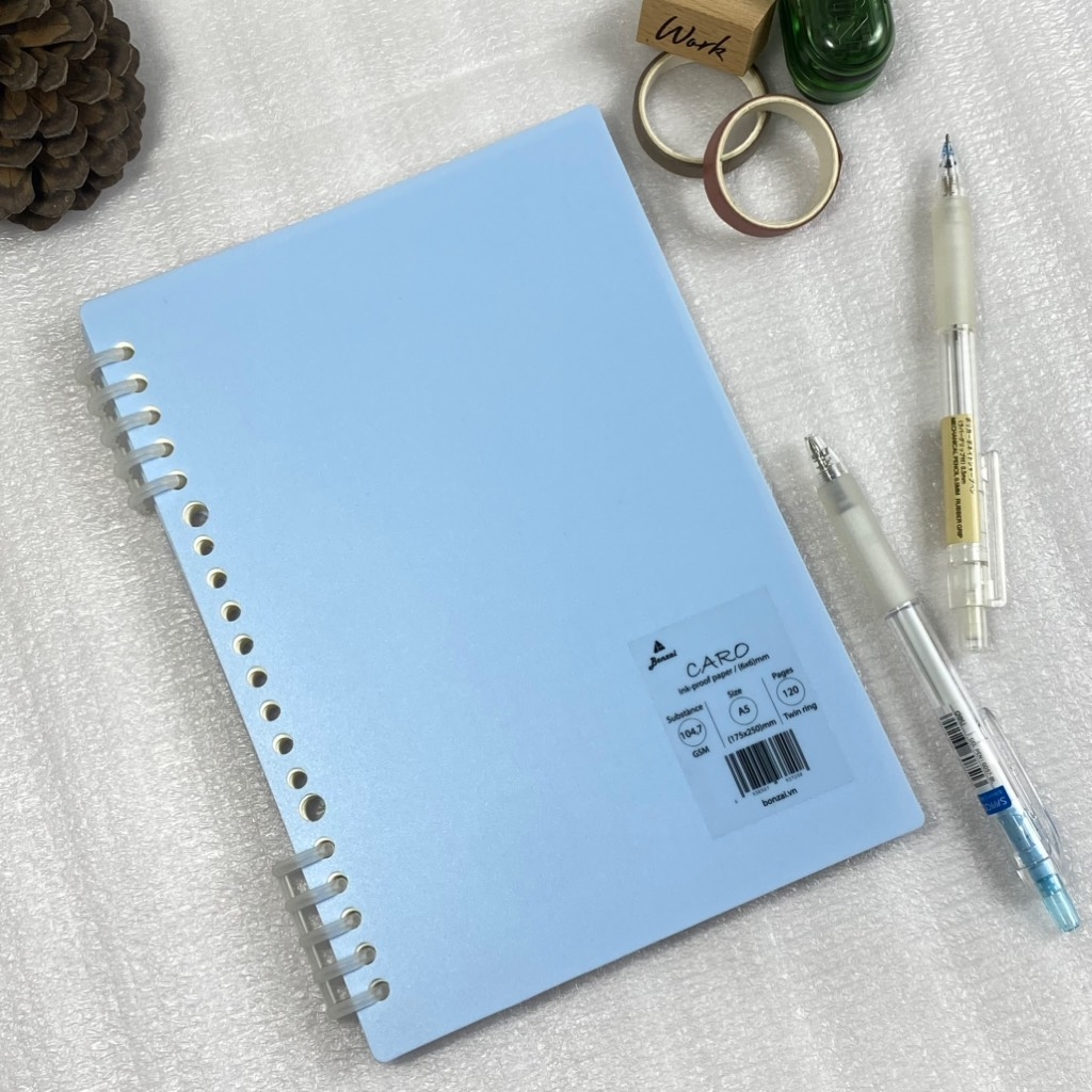 Vở còng nhựa hai đầu BONZAI bìa trơn màu Pastel xinh xắn 120 trang.
