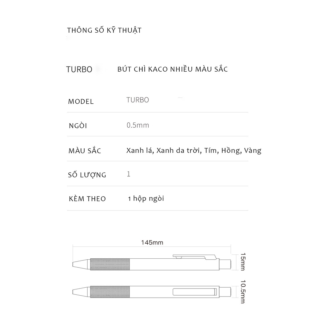 Bút chì KACO Turbo nhiều màu sắc có kèm hộp ngòi HB 0,5mm