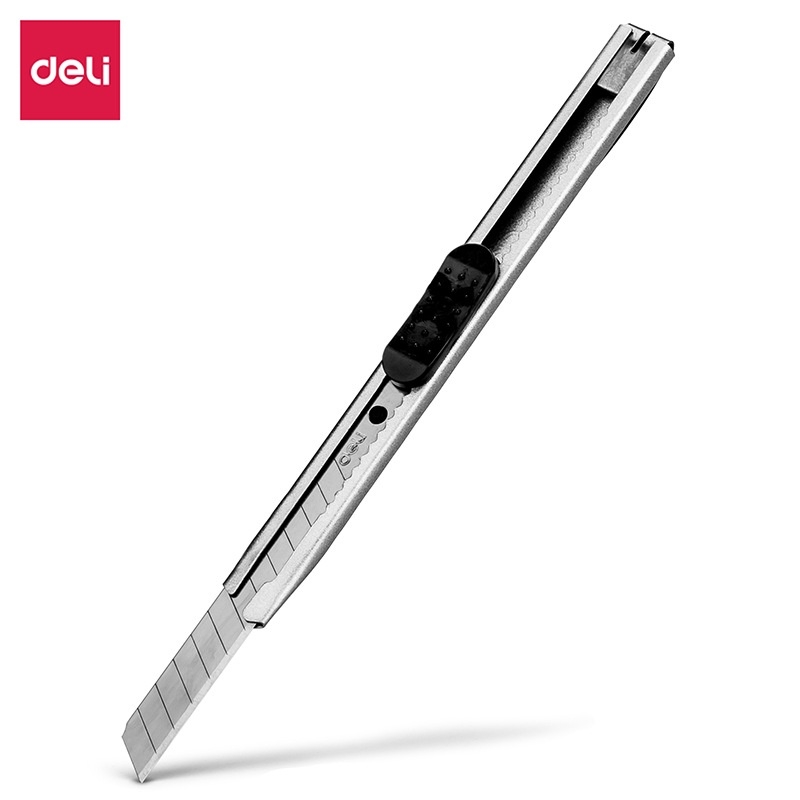 Dao rọc giấy Deli nhỏ gọn tiện ích 13 lưỡi tách rời 2 màu lựa chọn trắng, đen - mã 2053