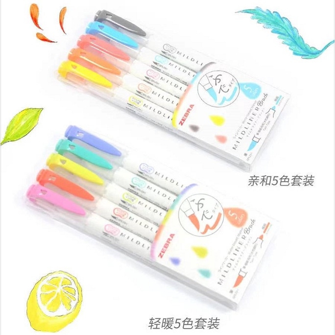 Set 5 bút đánh dấu 2 đầu ZEBRA MILDLINER BRUSH