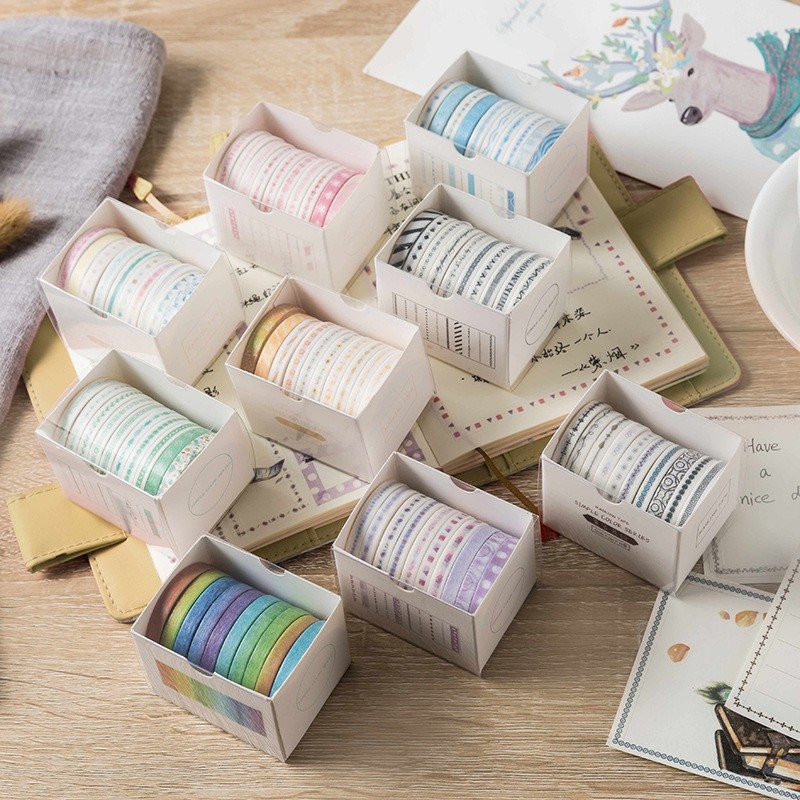 Washi Tape Set Rất đẹp Series 10 Cuộn 1 hộp 9 lựa chọn màu sắc