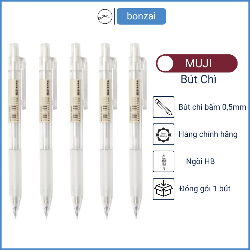 Bút chì bấm Muji Mechanical pencil 0.5mm Rubber Grip