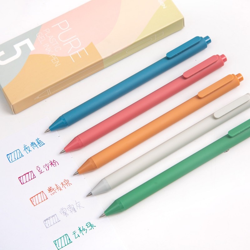 Bộ 5 bút gel KACO PURE mực nhiều màu ngòi 0,5mm (Hàng Chính Hãng)