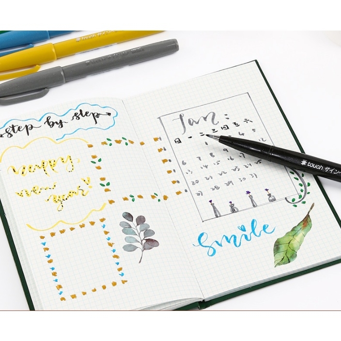 Bút viết thư pháp, bút viết calligraphy Pentel Fude Touch Brush Sign mực nhiều màu - 24 màu (cây lẻ)