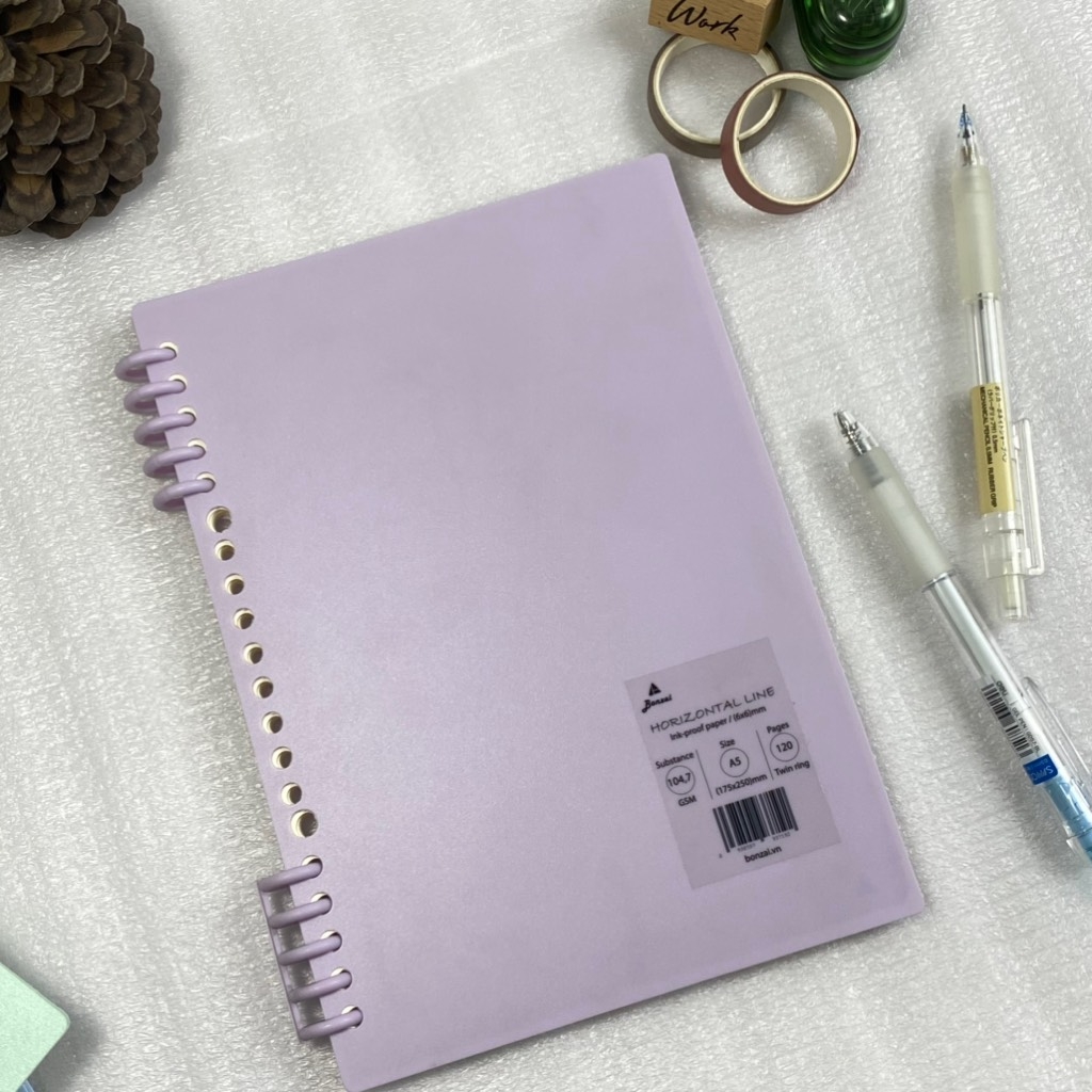 Vở còng nhựa hai đầu BONZAI bìa trơn màu Pastel xinh xắn 120 trang.
