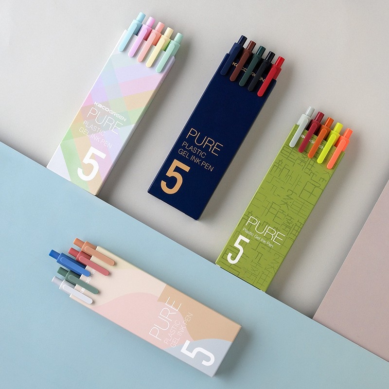 Bộ 5 bút gel KACO PURE mực nhiều màu ngòi 0,5mm (Hàng Chính Hãng)