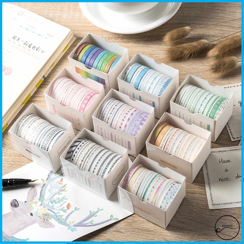 Washi Tape Set Rất đẹp Series 10 Cuộn 1 hộp 9 lựa chọn màu sắc