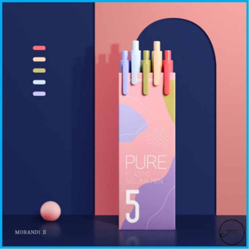 Bộ 5 bút gel KACO PURE mực nhiều màu ngòi 0,5mm (Hàng Chính Hãng)