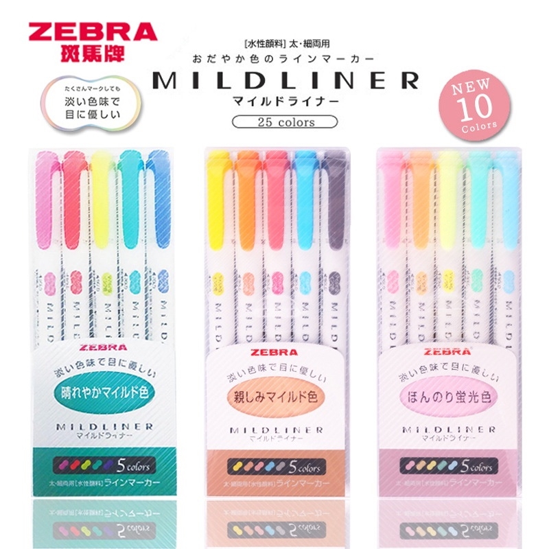 Set 5 bút 2 đầu  Zebra Mildliner (Nhật Bản)