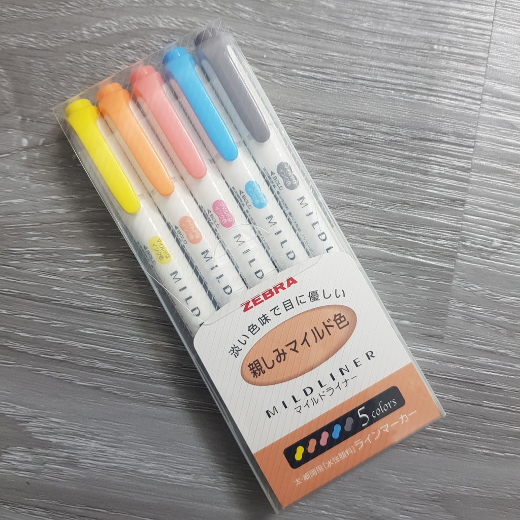 Set 5 bút 2 đầu  Zebra Mildliner (Nhật Bản)
