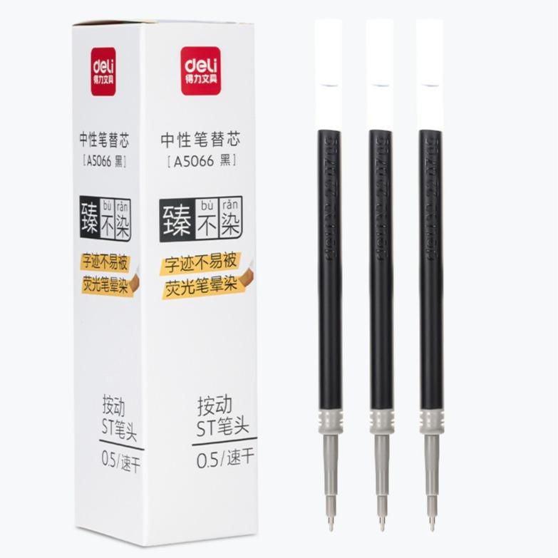 Bút gel Deli văn phòng sinh viên thiết kế vỏ trong suốt ngòi 0,5mm mực đen A057B-01