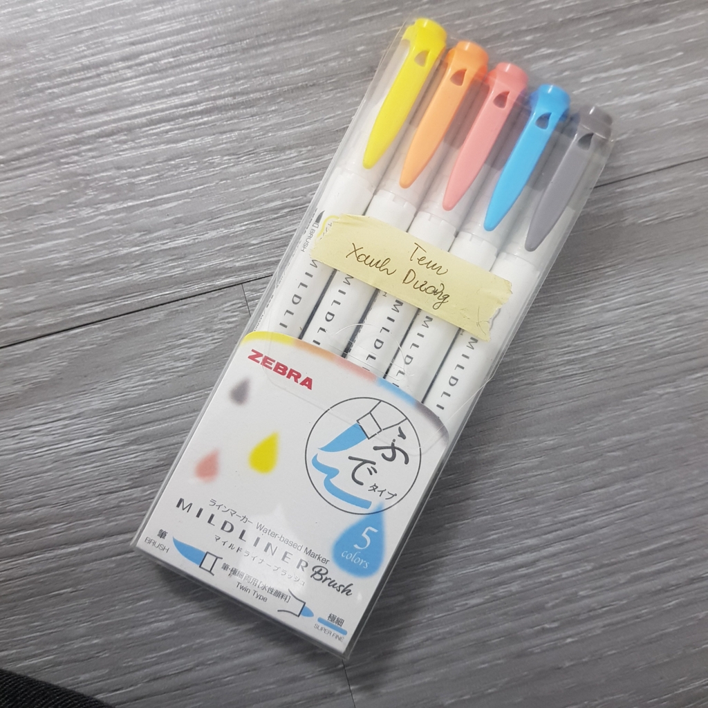Set 5 bút đánh dấu 2 đầu ZEBRA MILDLINER BRUSH