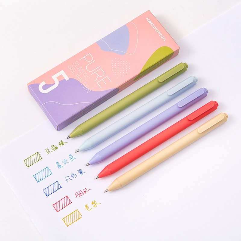 Bộ 5 bút gel KACO PURE mực nhiều màu ngòi 0,5mm (Hàng Chính Hãng)