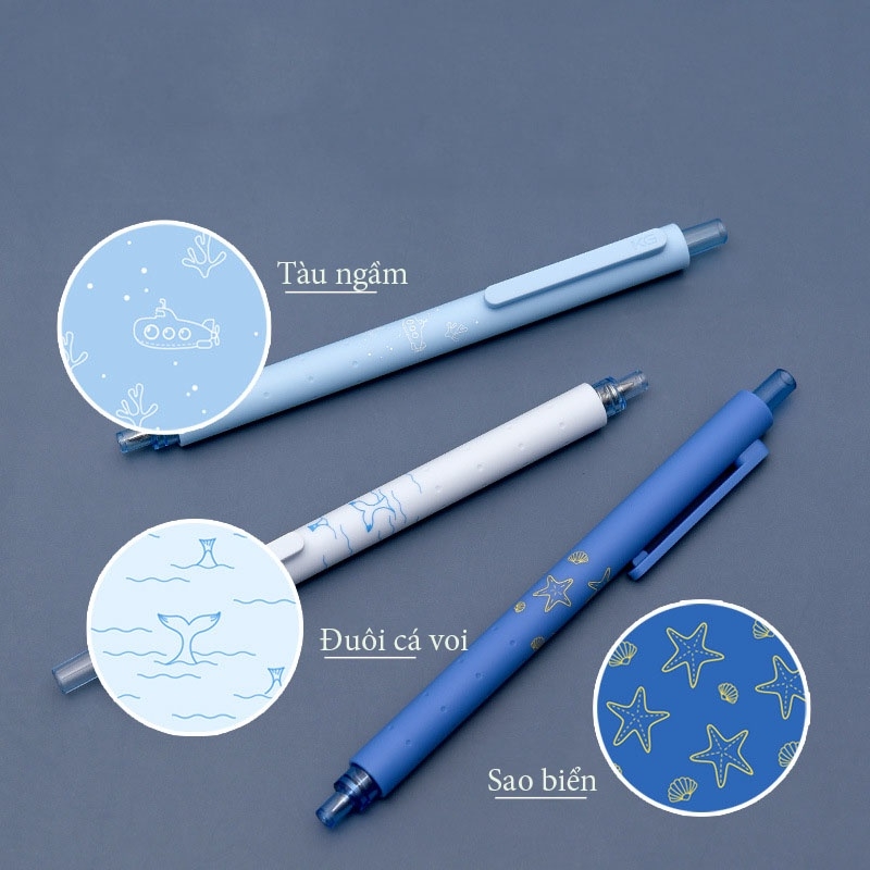 Bộ 3 bút gel Kaco Rocket Xanh Đại Dương mực đen ngòi 0,5mm (Hàng chính hãng)