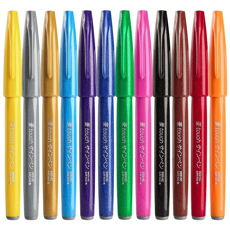 Bút viết thư pháp, bút viết calligraphy Pentel Fude Touch Brush Sign mực nhiều màu - 24 màu (cây lẻ)