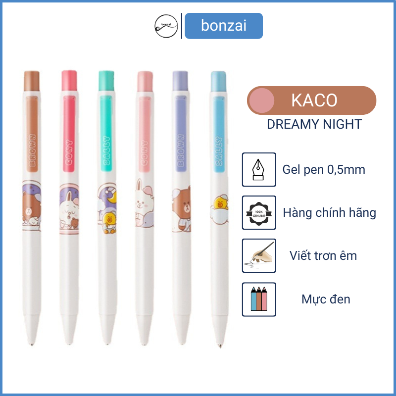 Bút gel Kaco Dreamy Night mực đen ngòi 0,5mm (Hàng chính hãng)