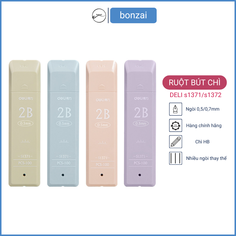 Hộp ngòi chì kim Deli S1371/S1372 loại 2B ngòi 0,5/0,7mm